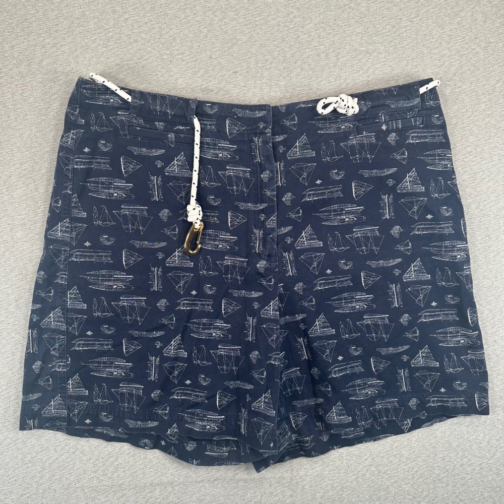 Lauren Ralph‎ Lauren Shorts Rope Tie Women 16 Navy Sailboat Beach Vacation AOP